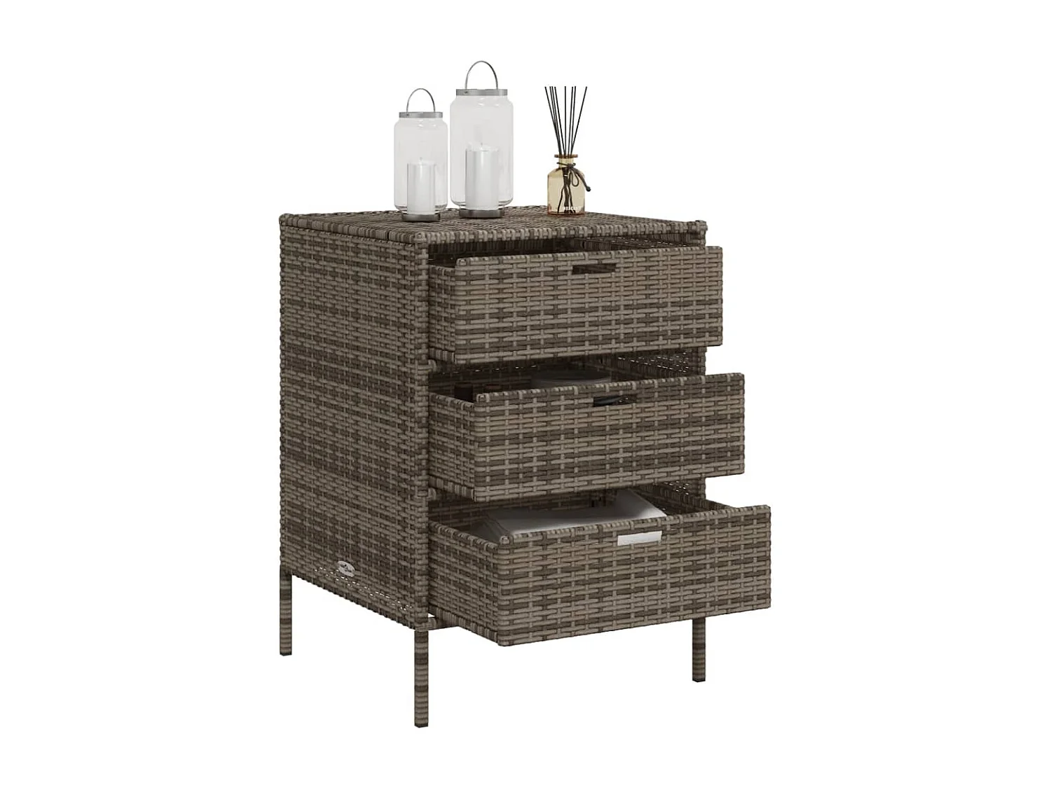 Armoire de rangement de jardin et 3 tiroirs gris résine tressée