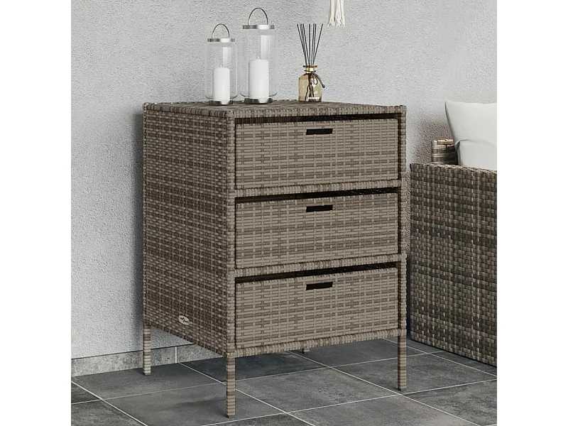 Gartenschrank und 3 Schubladen aus grauem Kunstharzgeflecht