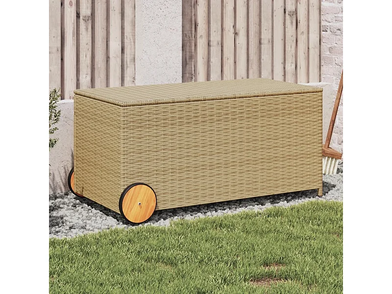 Caixa de armazenamento de jardim e rodas bege mix rattan 190L