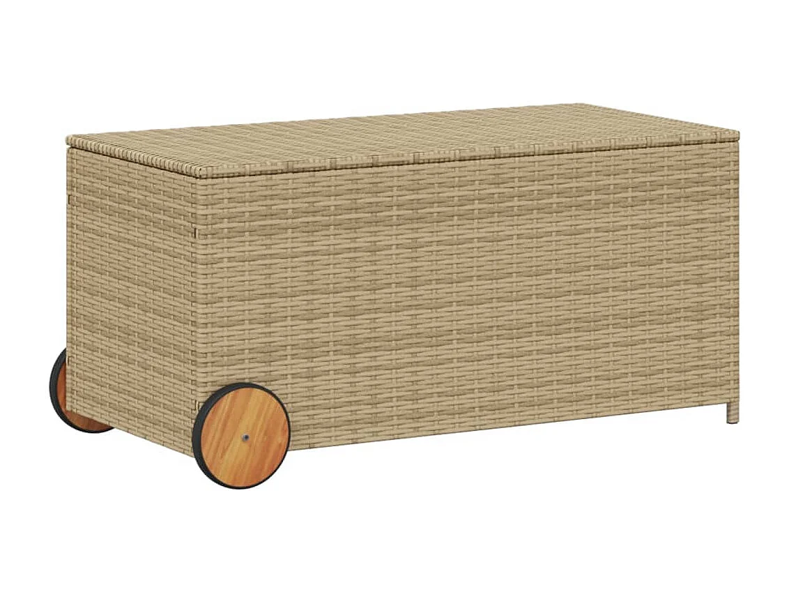 Boîte de rangement de jardin et roues mélange beige 190L rotin