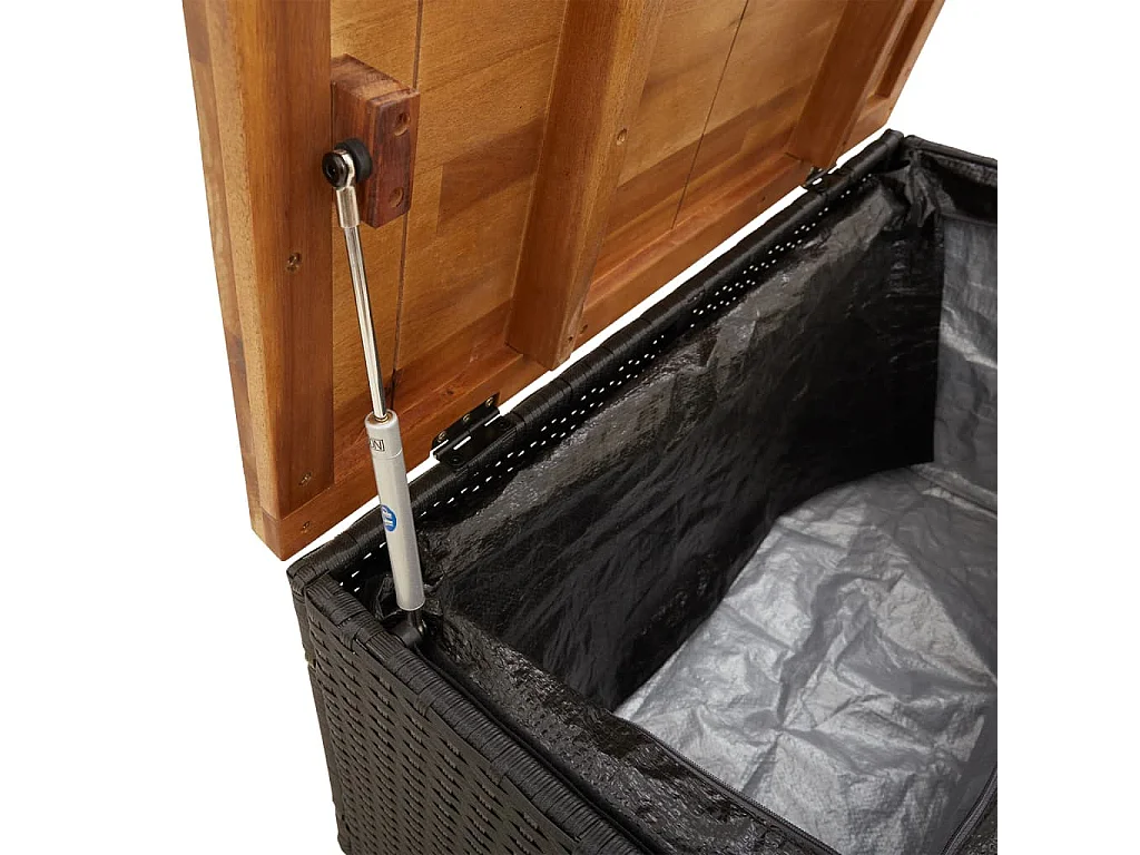 Boîte de rangement de jardin noir résine tressée bois d'acacia