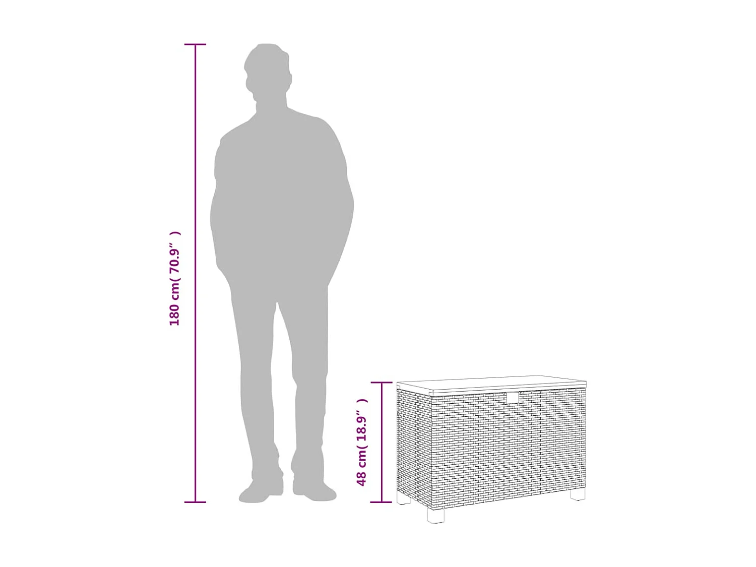 Boîte de rangement de jardin noir résine tressée bois d'acacia