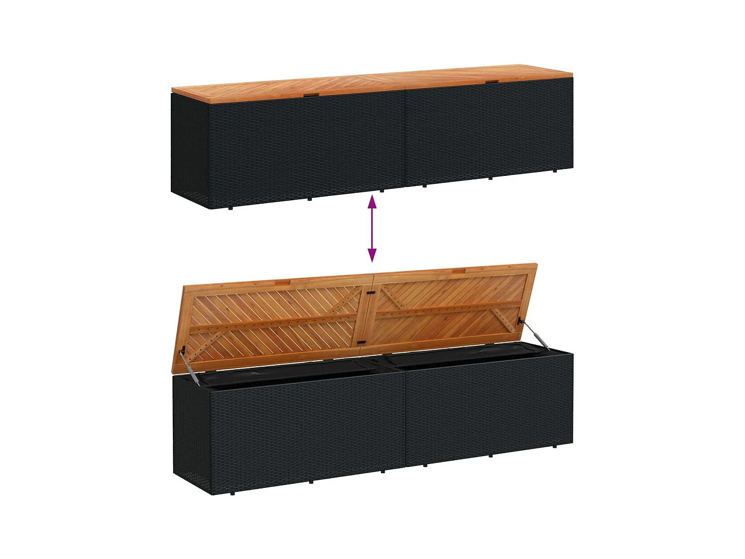 Boîte de rangement de jardin noir résine tressée bois d'acacia