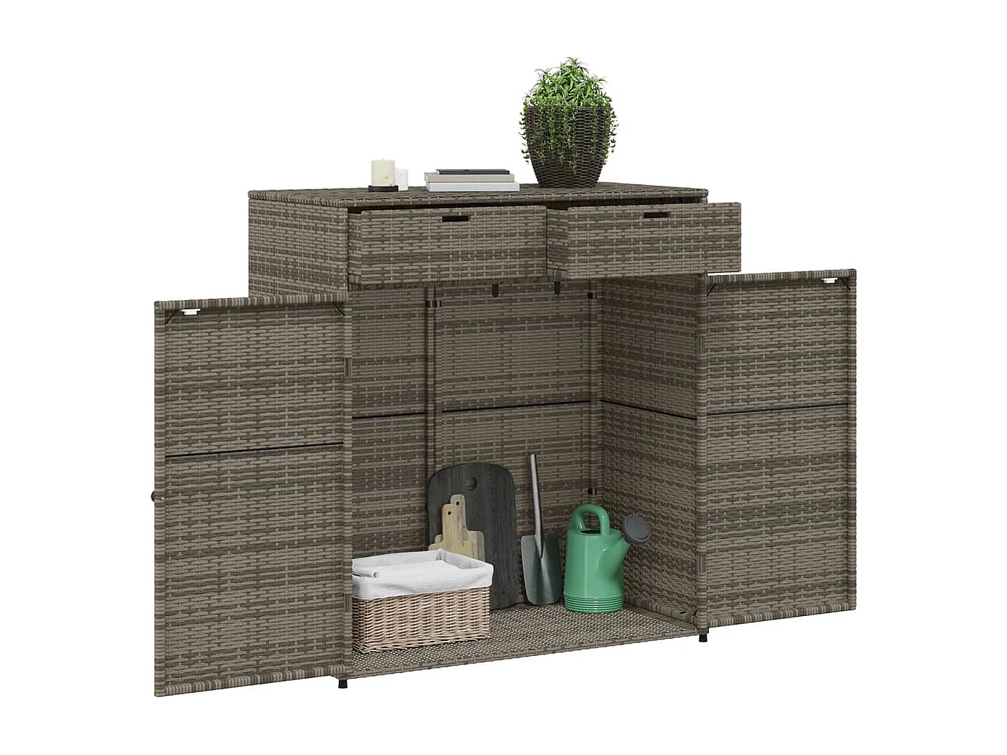 Armoire de rangement de jardin gris 105x55x113cm résine tressée