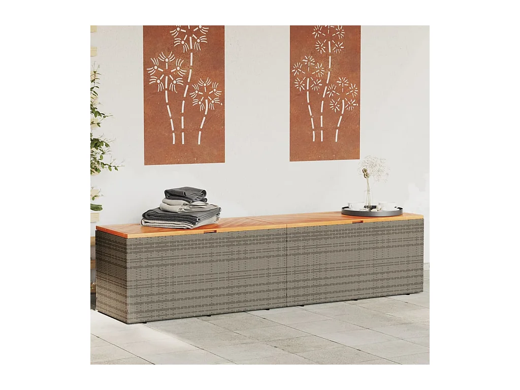 Boîte de rangement de jardin gris résine tressée bois d'acacia