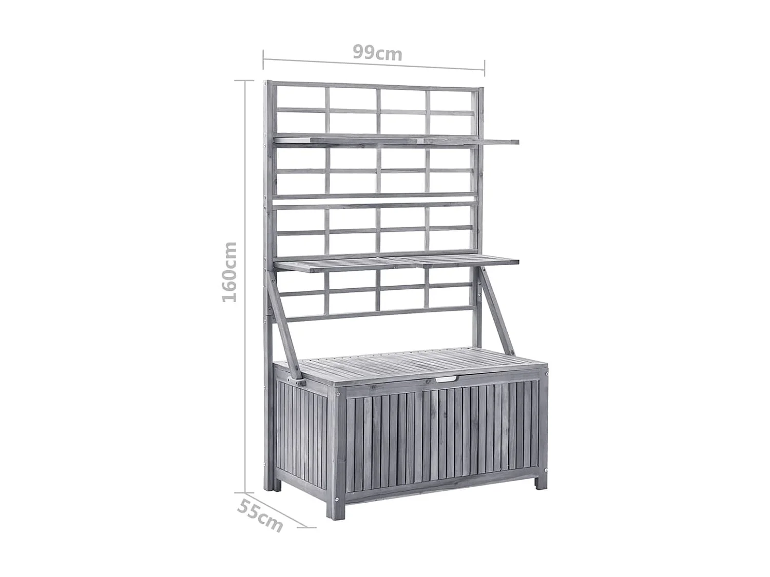 Boîte de rangement avec treillis Gris 99x55x160cm Acacia solide