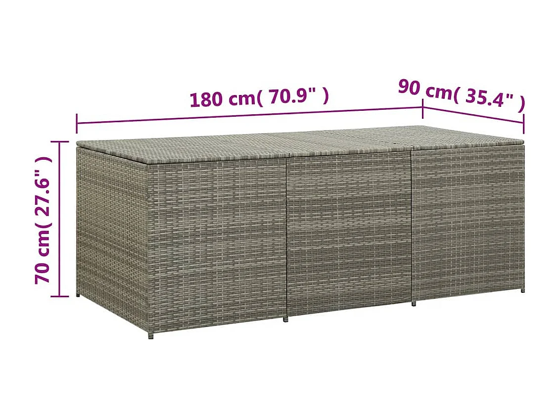 Boîte de rangement de jardin résine tressée 180x90x70 cm gris