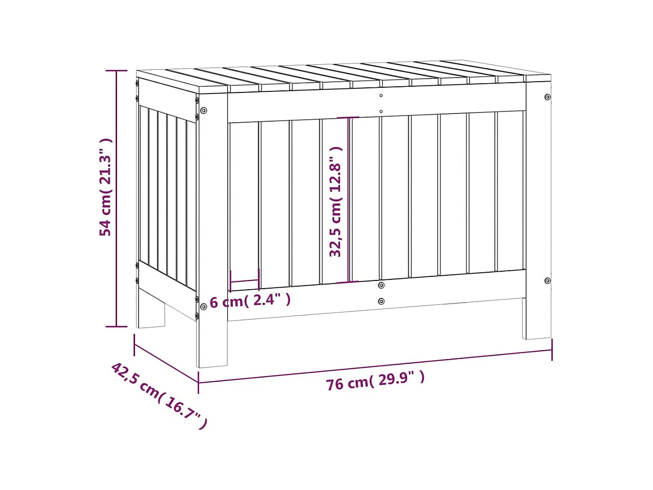 Boîte de rangement de jardin 76x42,5x54 cm Bois massif de pin
