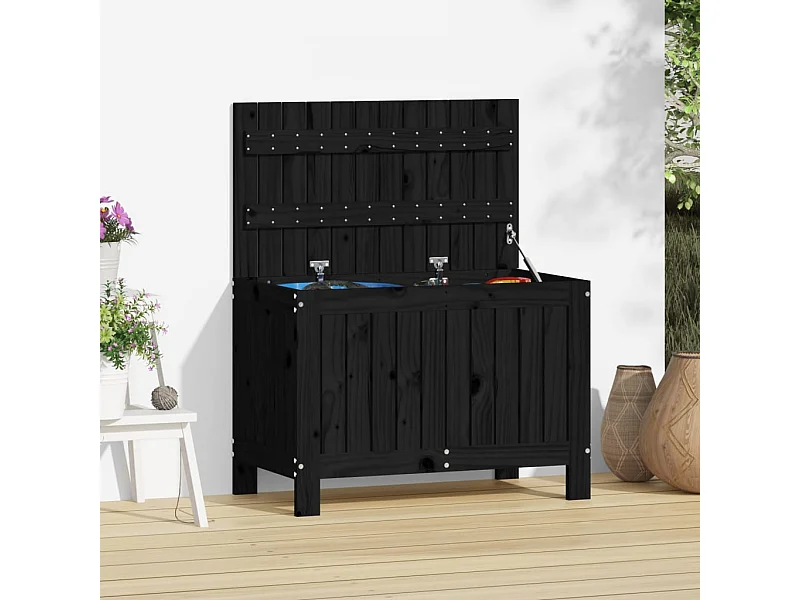 Caixa de armazenamento de jardim preta 76x42,5x54 cm Madeira maciça de pinho