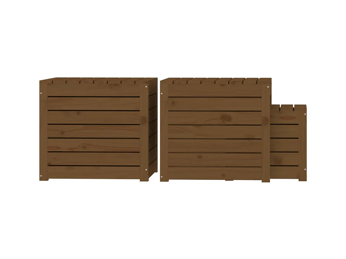 Ensemble de boîtes de jardin 3 pcs marron miel bois pin massif