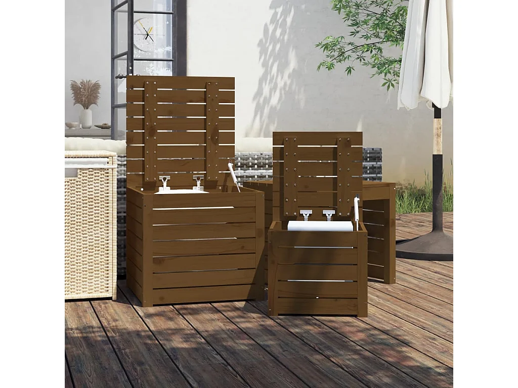 Ensemble de boîtes de jardin 3 pcs marron miel bois pin massif