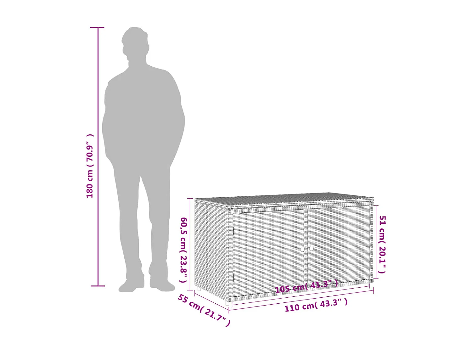 Mobile da giardino grigio 110x55x60,5 cm in resina intrecciata