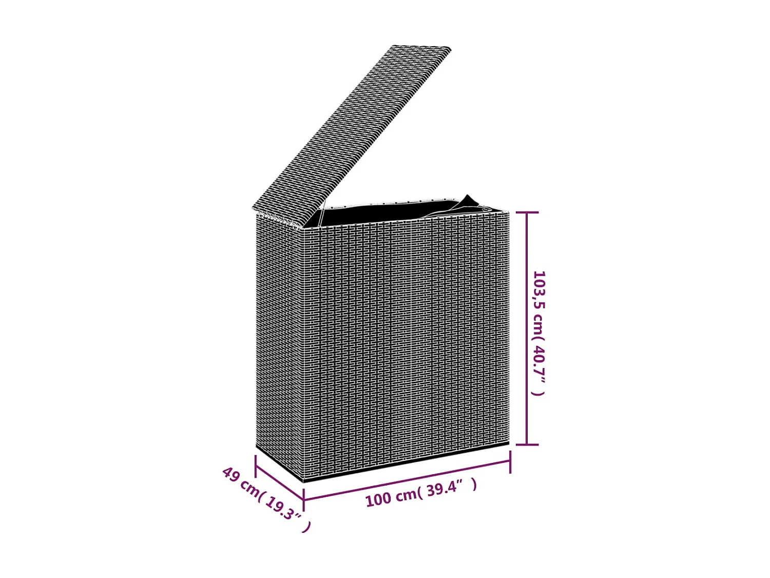 Gartenkissenbox Kunstharzgeflecht 100x49x103,5 cm Schwarz