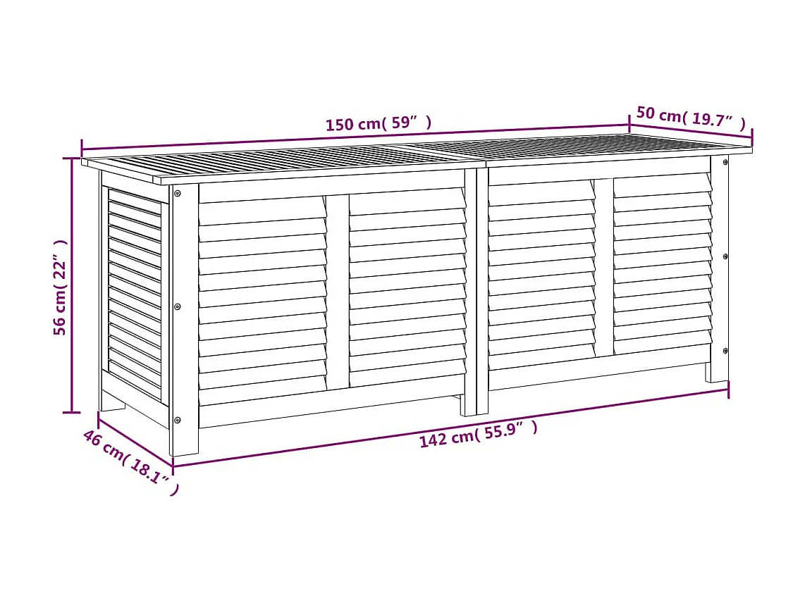 Caja de almacenamiento de jardín con lamas de madera de acacia 150x50x56cm