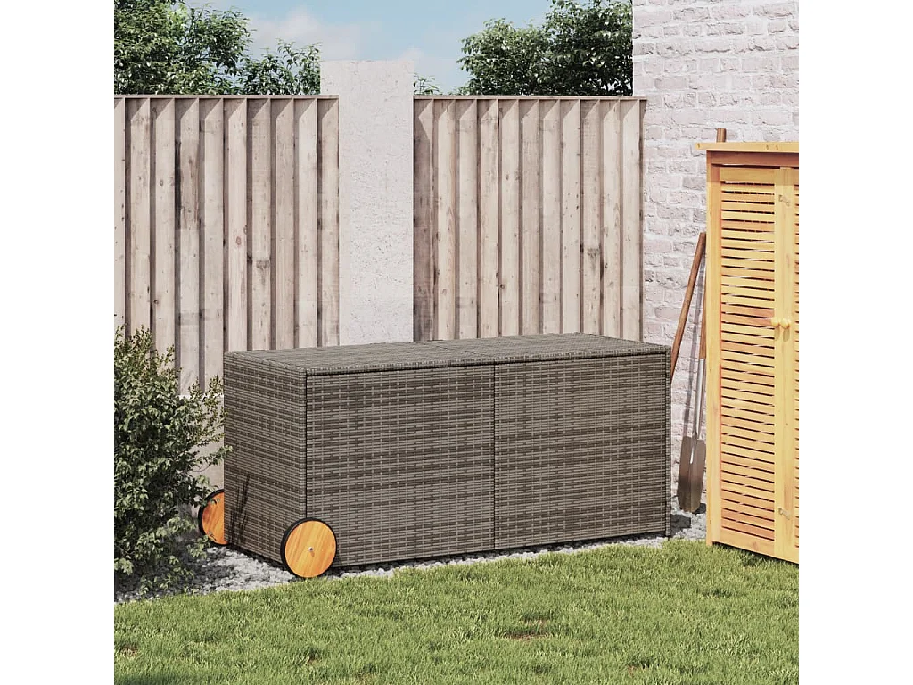 Boîte de rangement de jardin et roues gris 283L résine tressée