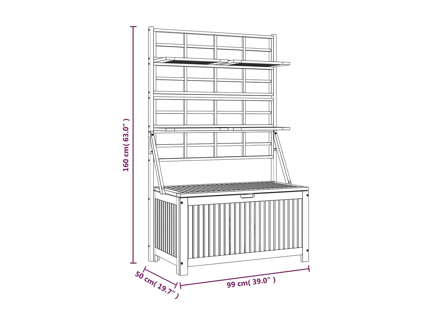 Caja de almacenamiento con enrejado 99x50x160 cm Acacia maciza