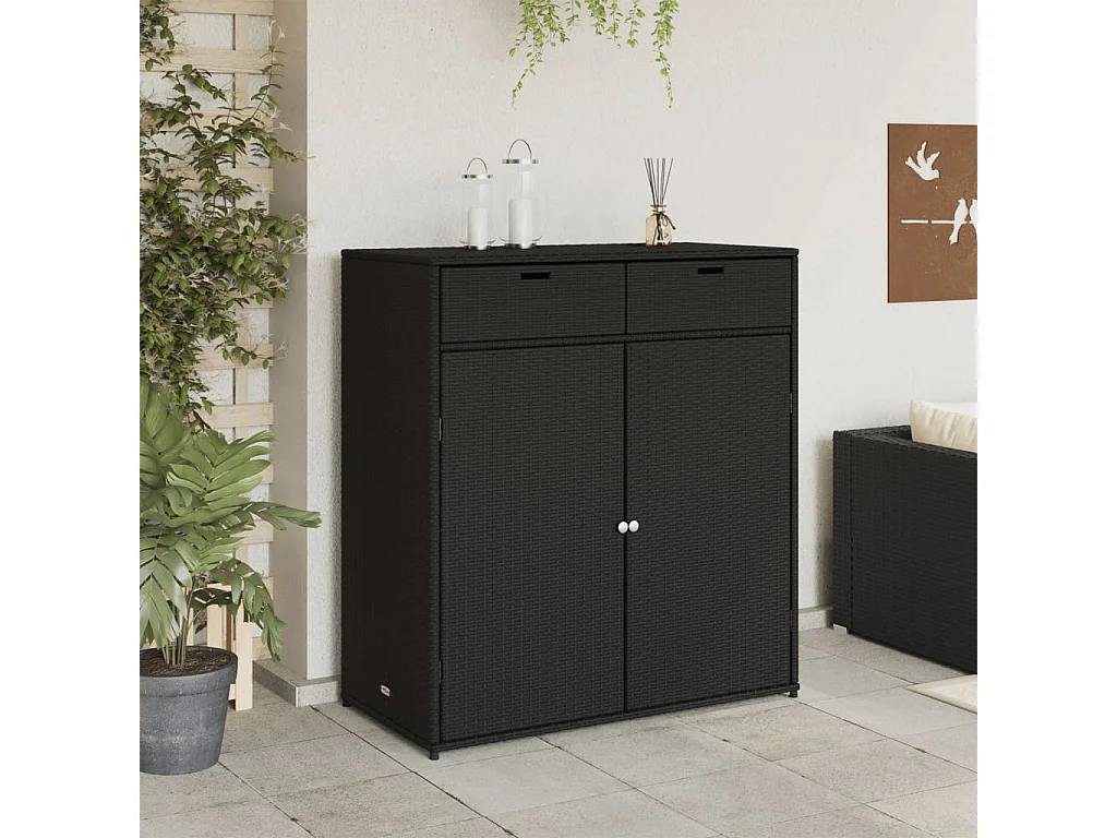 Mobile da giardino nero 105x55x113 cm in resina intrecciata