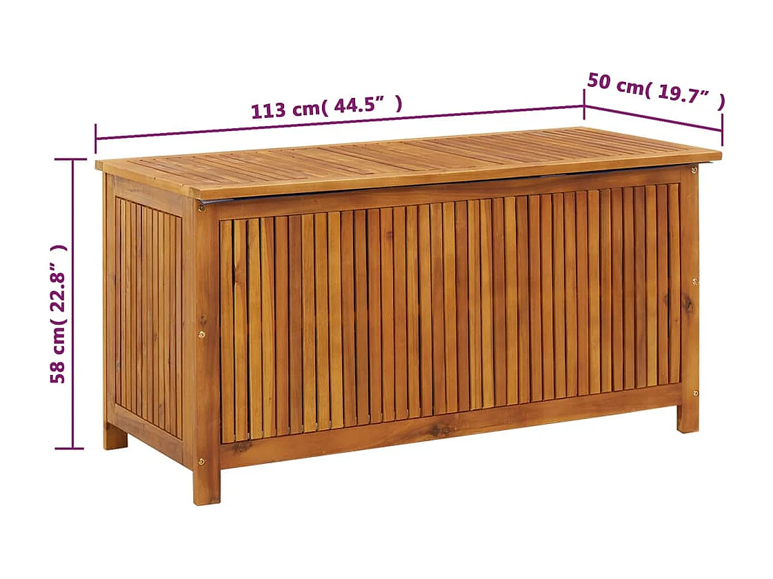 Caja de almacenamiento de jardín 113x50x58 cm Madera maciza de acacia