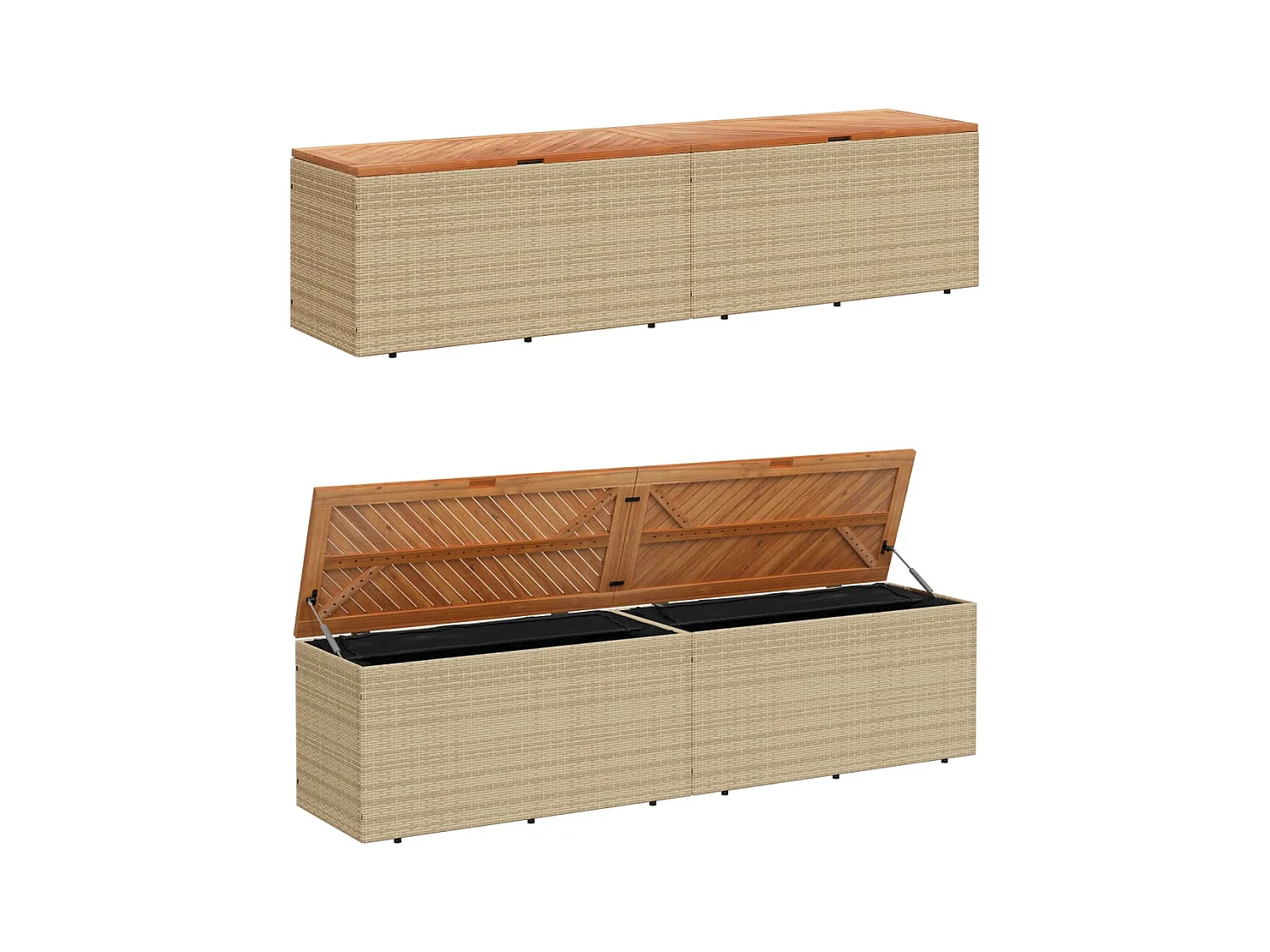 Beige tuinopbergbox van geweven hars acaciahout