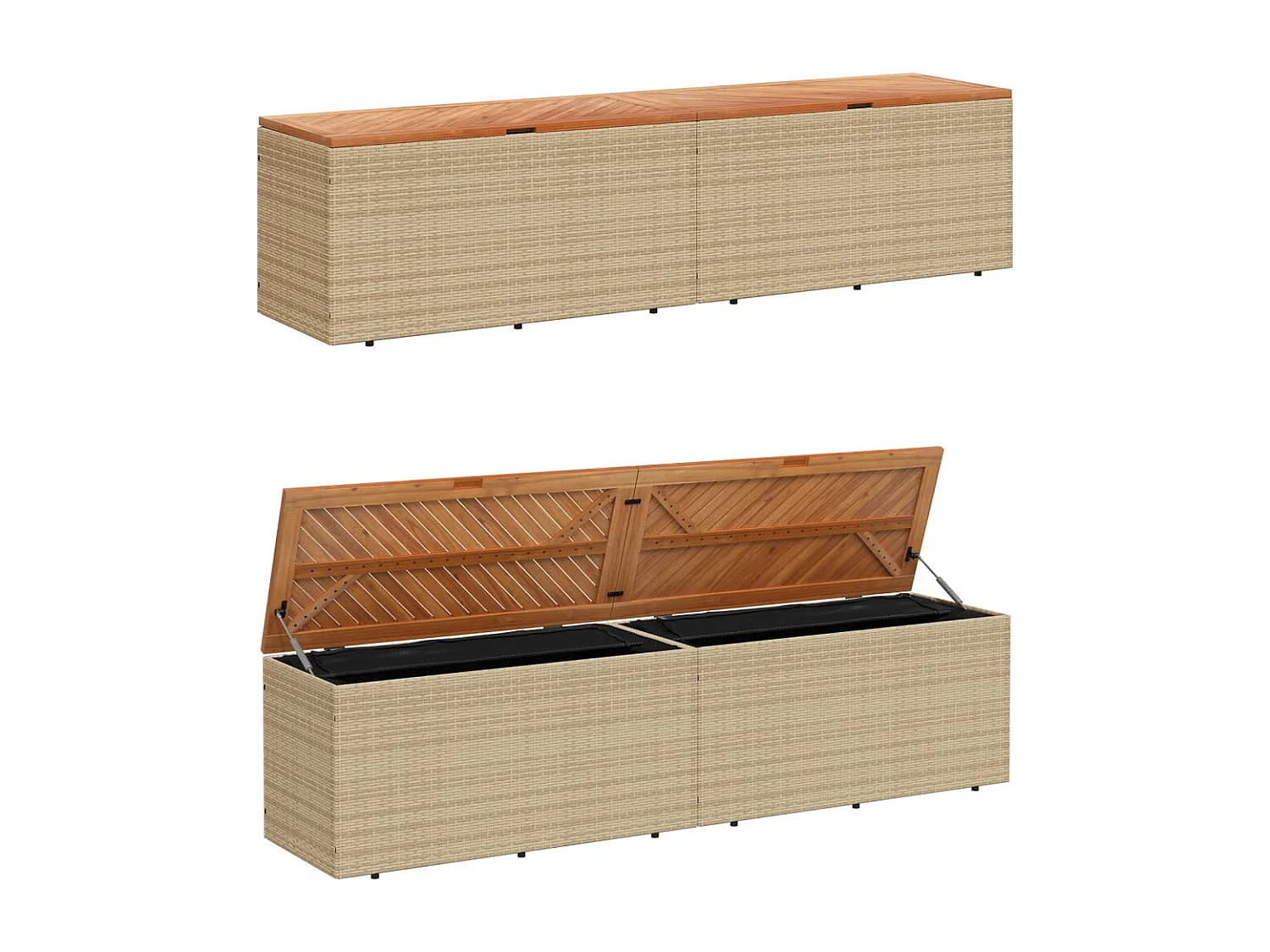 Boîte de rangement de jardin beige résine tressée bois d'acacia