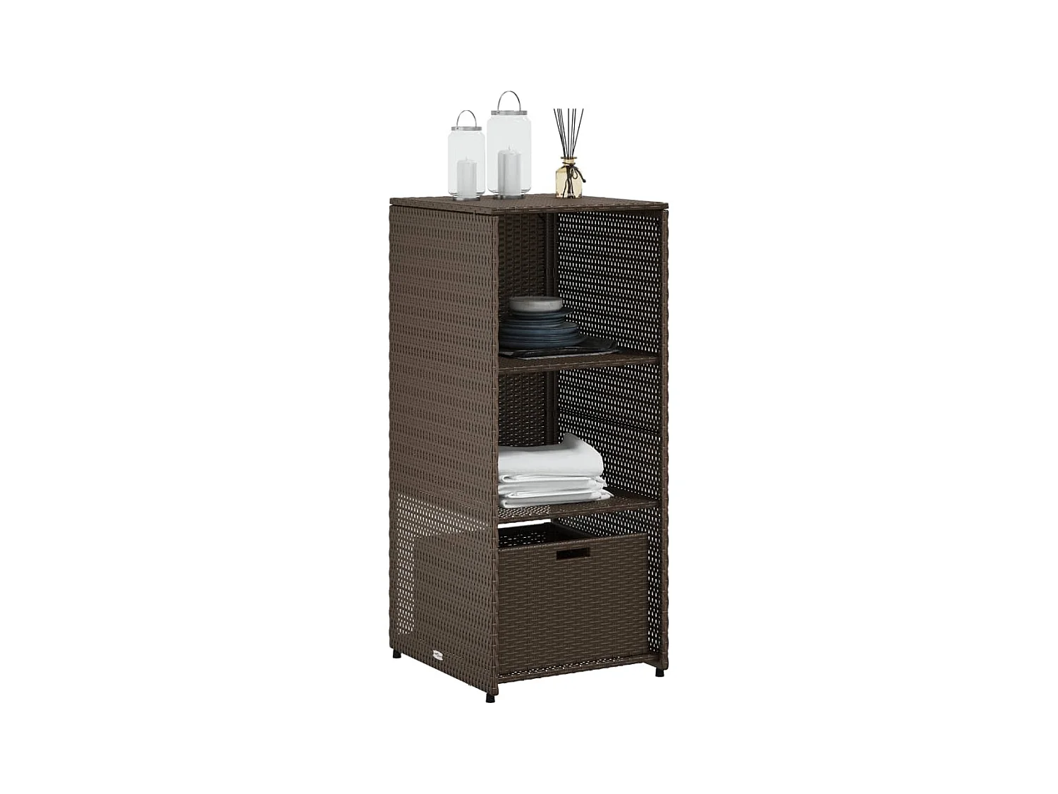 Brauner Gartenschrank 50x55x115 cm aus Kunstharzgeflecht