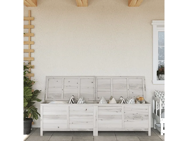 Boîte de rangement de jardin blanc bois massif de sapin