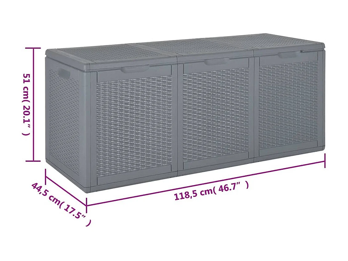 Boîte de rangement de jardin gris PP rotin 270 L