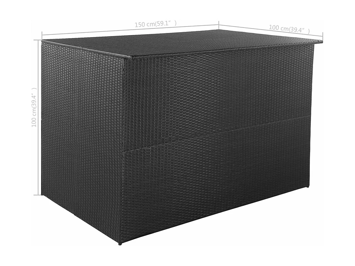 Boîte de rangement de jardin noir 150x100x100 cm résine tressée
