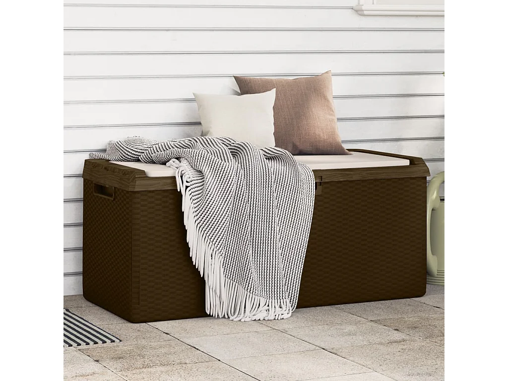 Boîte de rangement jardin coussin de siège marron 350 L PP