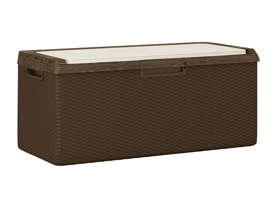 Boîte de rangement jardin coussin de siège marron 350 L PP