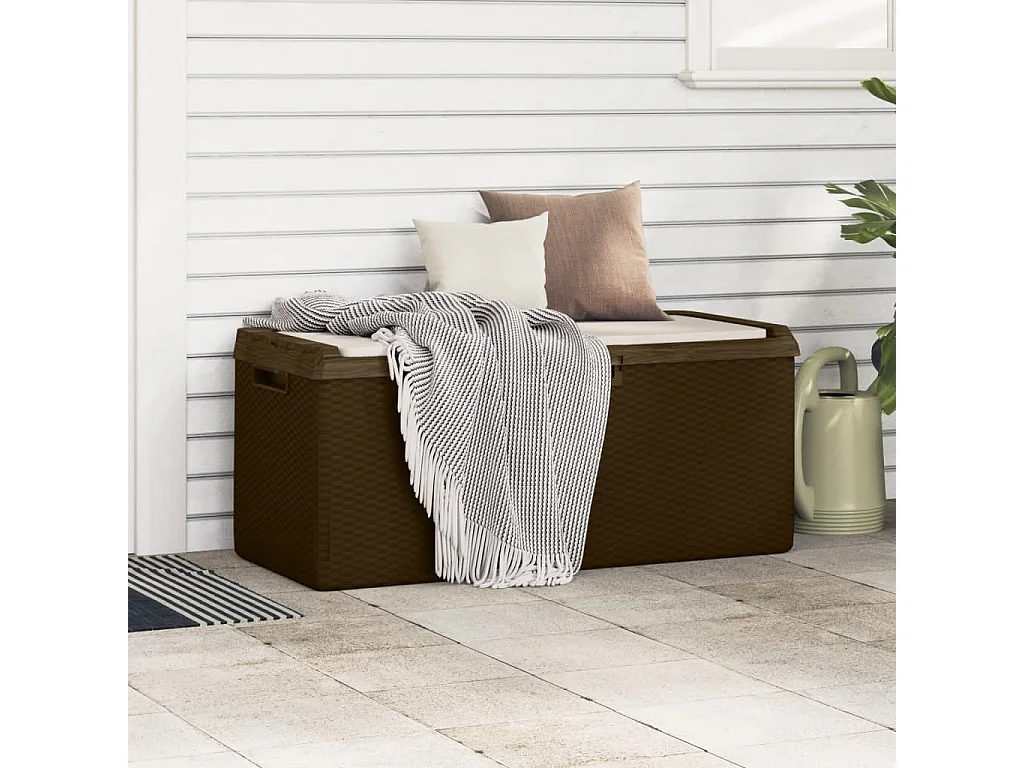 Boîte de rangement jardin coussin de siège marron 350 L PP