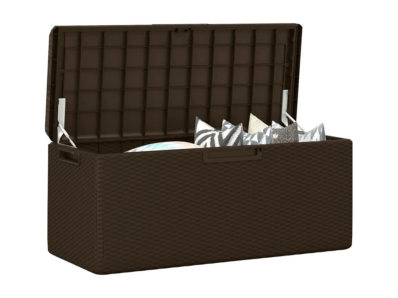 Boîte de rangement jardin coussin de siège marron 350 L PP