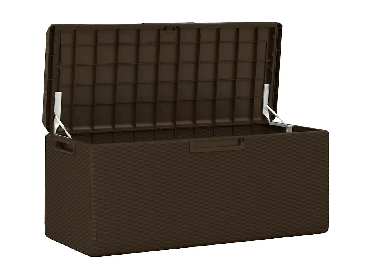 Boîte de rangement jardin coussin de siège marron 350 L PP