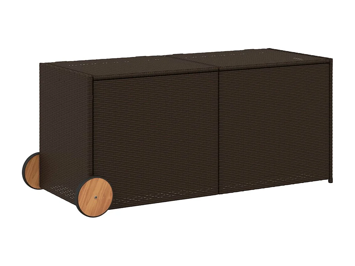 Caja de almacenamiento de jardín y ruedas marrón polirratán 283L