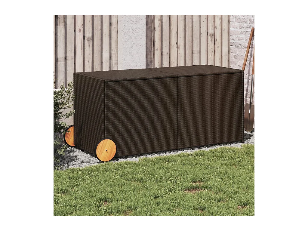 Boîte de rangement de jardin et roues marron 283L poly rotin