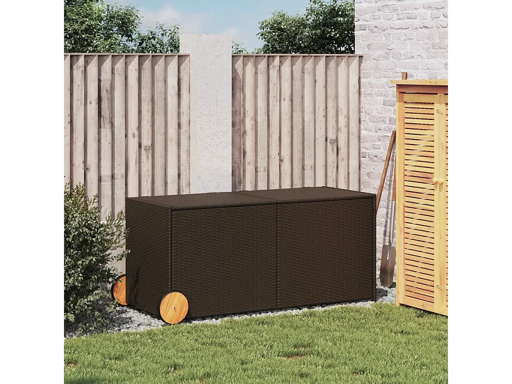 Boîte de rangement de jardin et roues marron 283L poly rotin