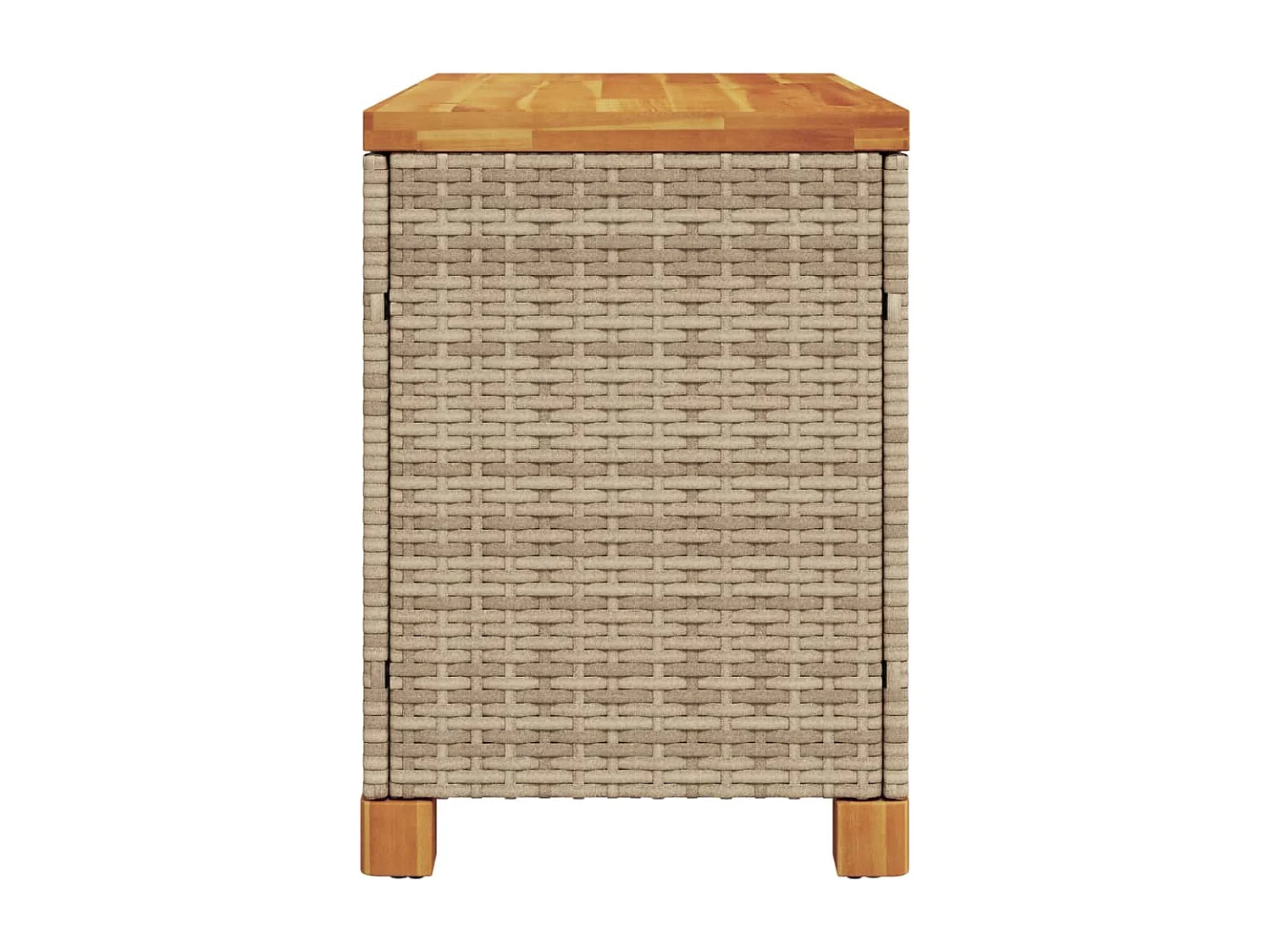 Beigefarbene Garten-Aufbewahrungsbox aus geflochtenem Akazienholzharz