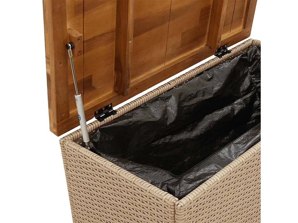 Beigefarbene Garten-Aufbewahrungsbox aus geflochtenem Akazienholzharz