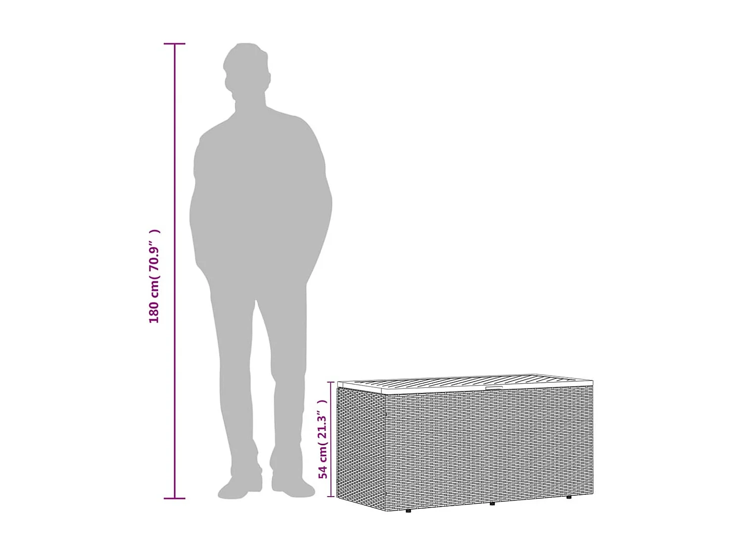 Baule da giardino grigio in resina intrecciata in legno di acacia