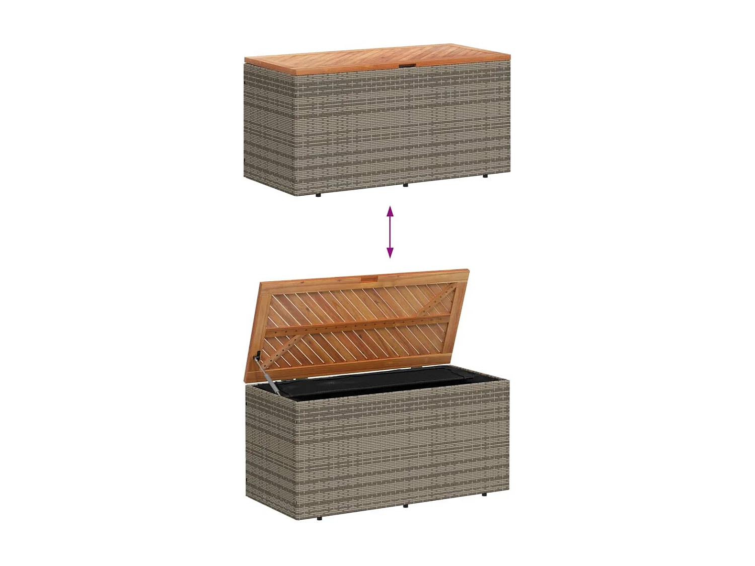 Boîte de rangement de jardin gris résine tressée bois d'acacia