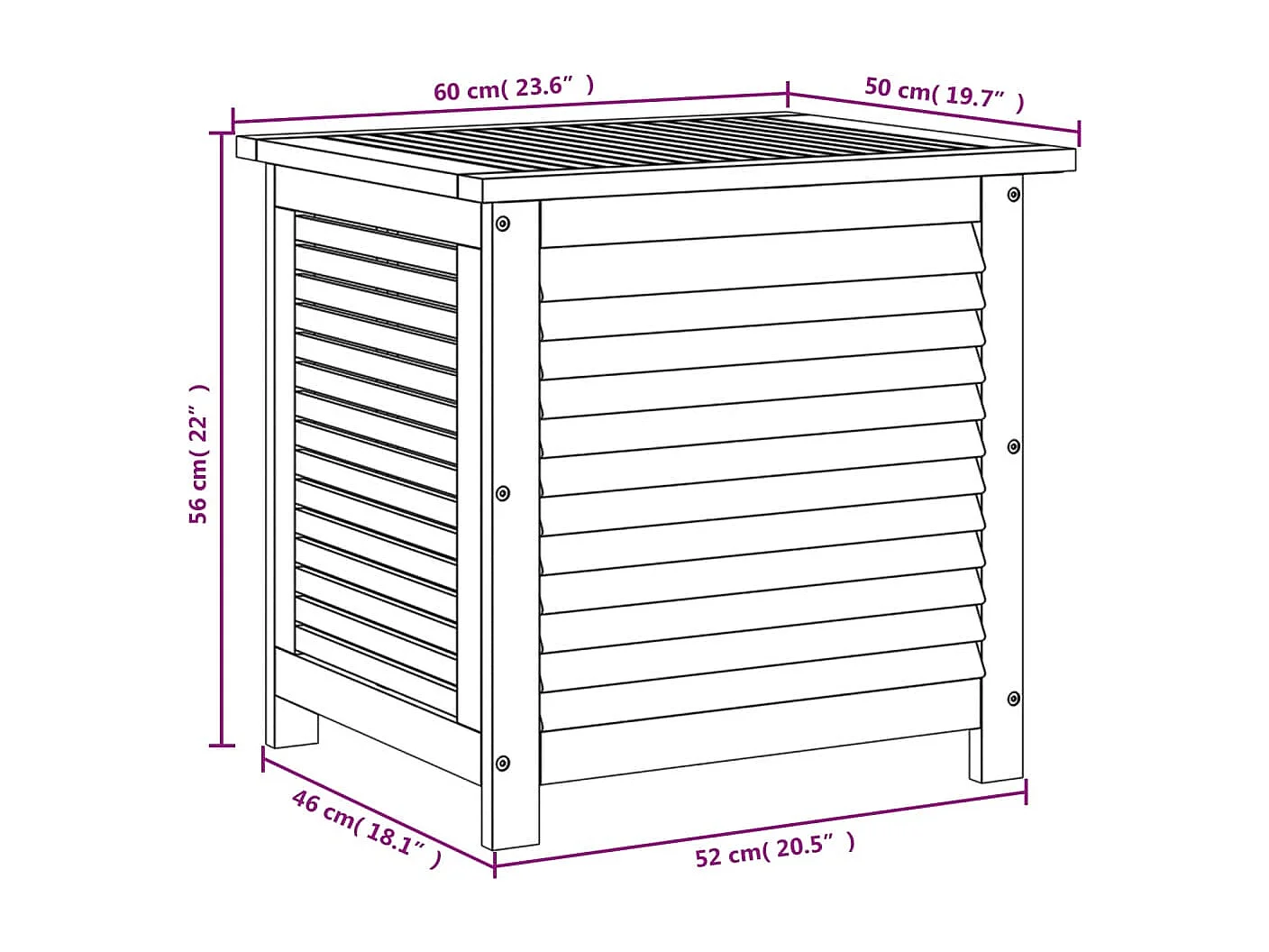 Caja de almacenamiento de jardín con lamas de madera de acacia 60x50x56cm