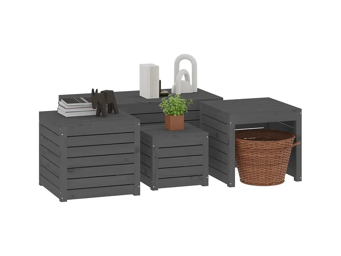 Ensemble de boîtes de jardin 4 pcs gris bois de pin massif