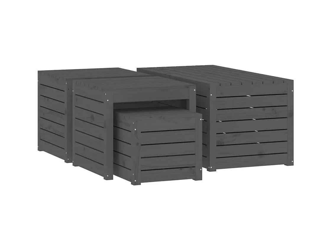 Ensemble de boîtes de jardin 4 pcs gris bois de pin massif