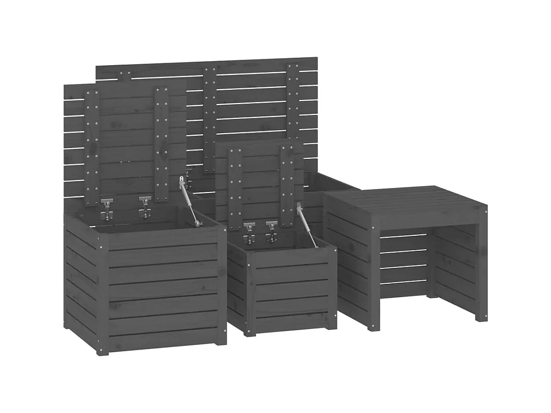 Ensemble de boîtes de jardin 4 pcs gris bois de pin massif