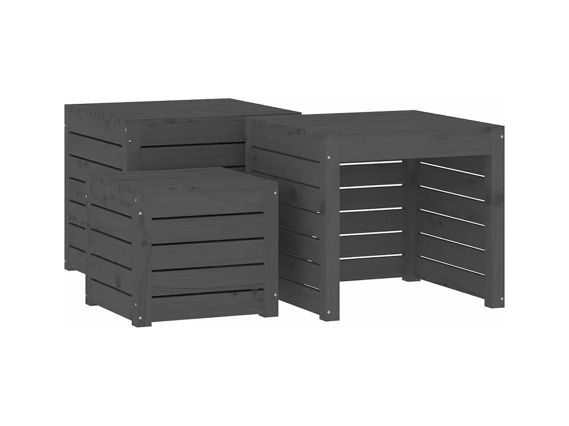 Ensemble de boîtes de jardin 4 pcs gris bois de pin massif