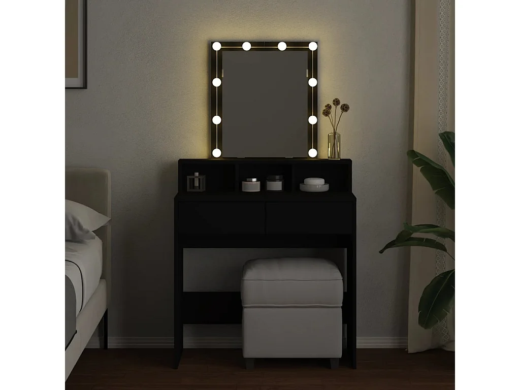 Tocador con LED negro 80x41x144,5 cm