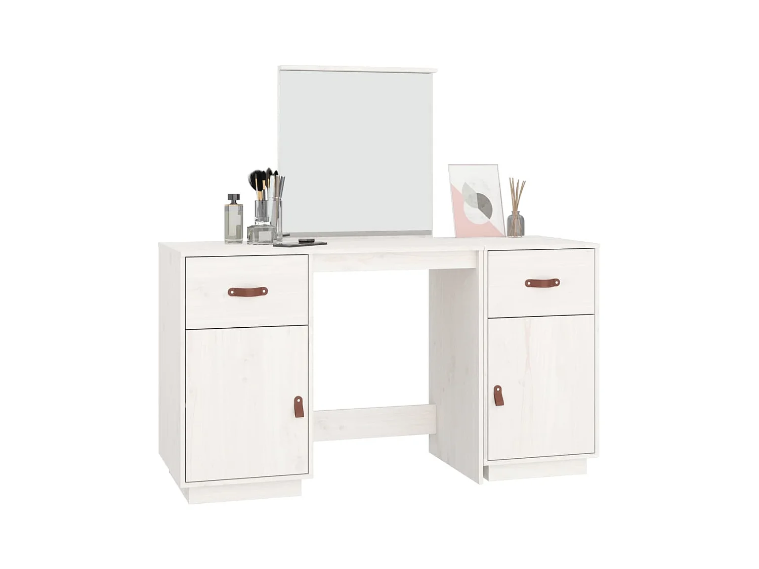 Ensemble de coiffeuse avec miroir Blanc Bois de pin solide