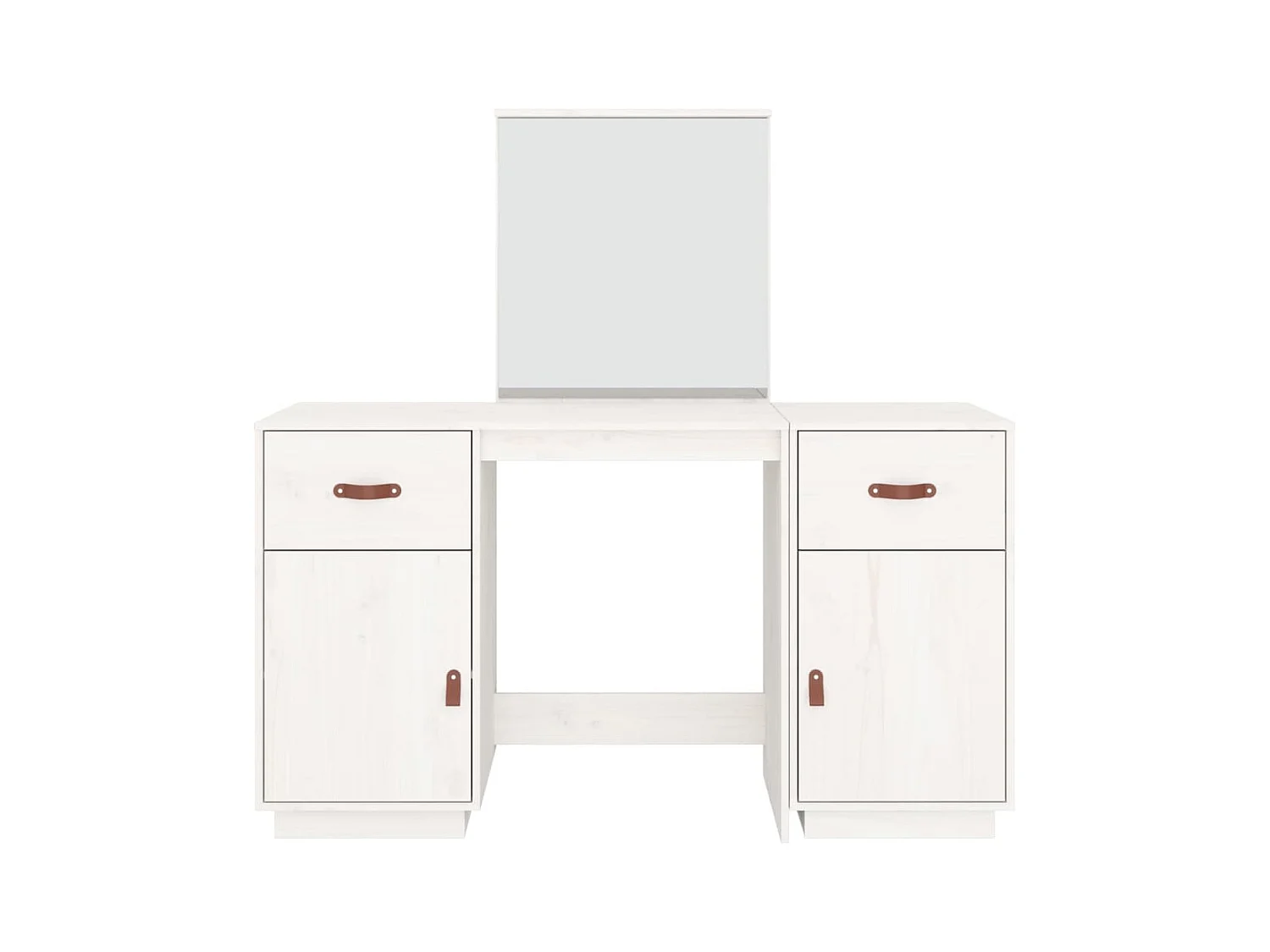 Ensemble de coiffeuse avec miroir Blanc Bois de pin solide