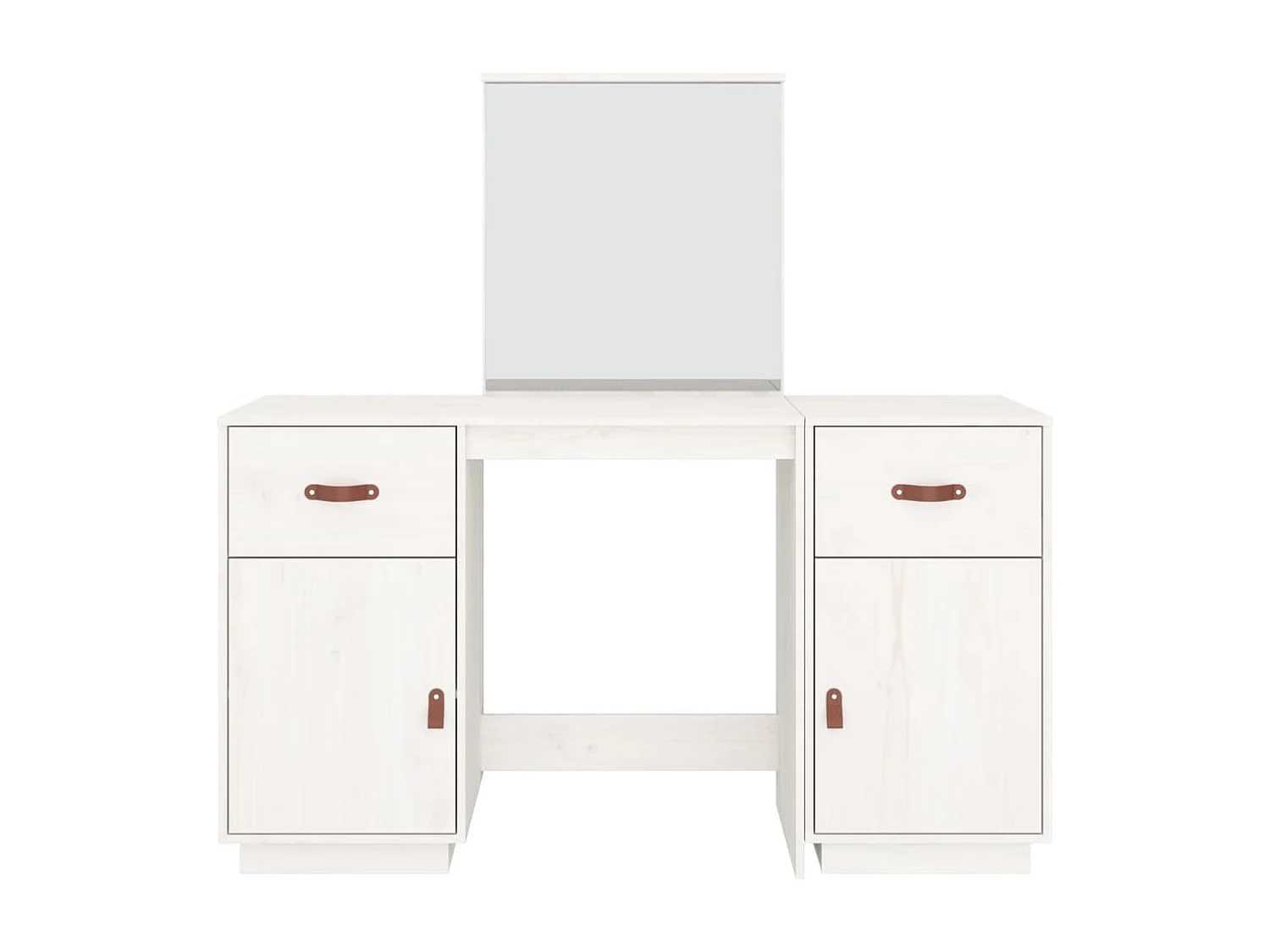 Ensemble de coiffeuse avec miroir Blanc Bois de pin solide