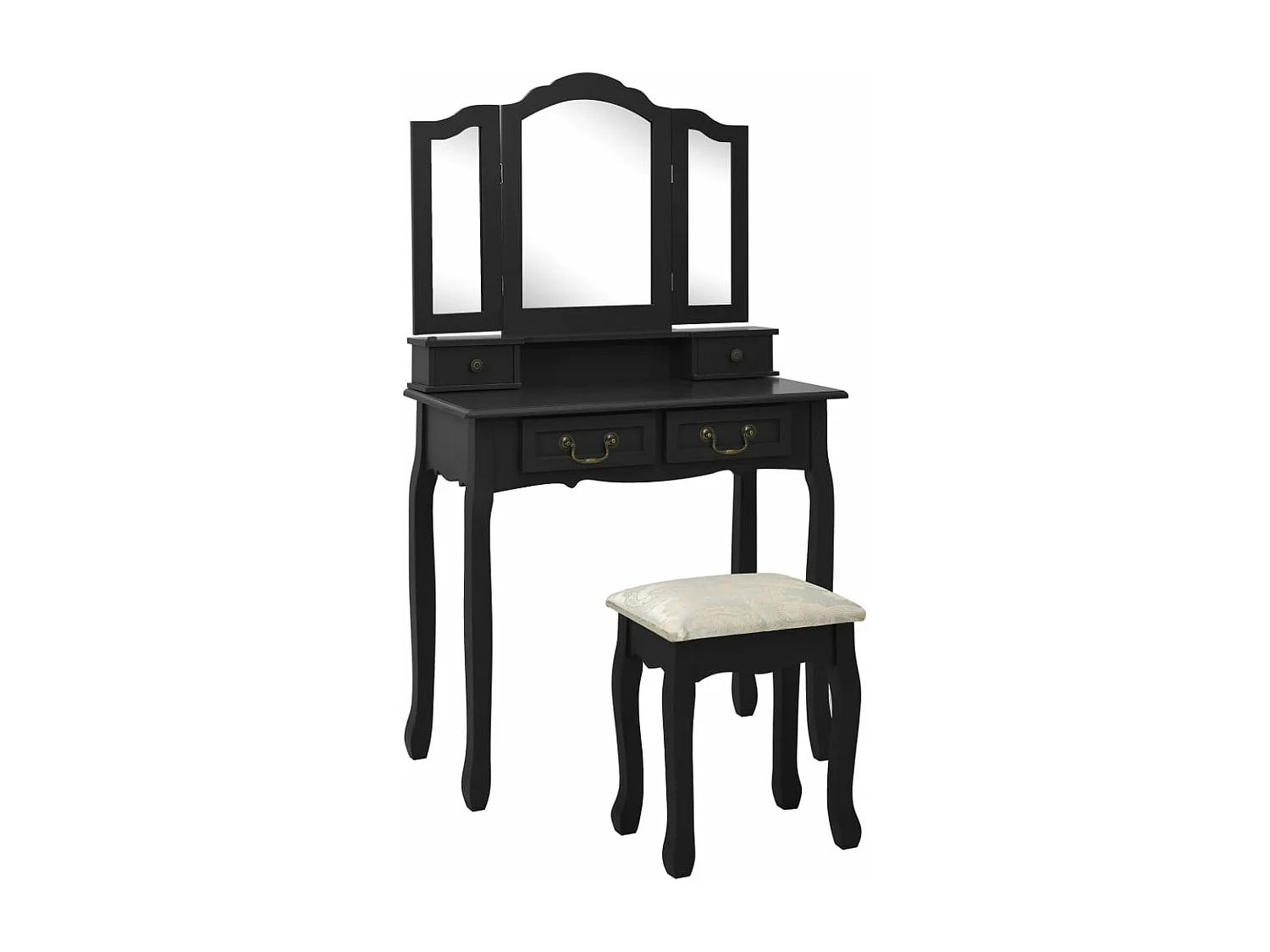 Set toeletta con sgabello Nero 80x69x141 cm Paulownia